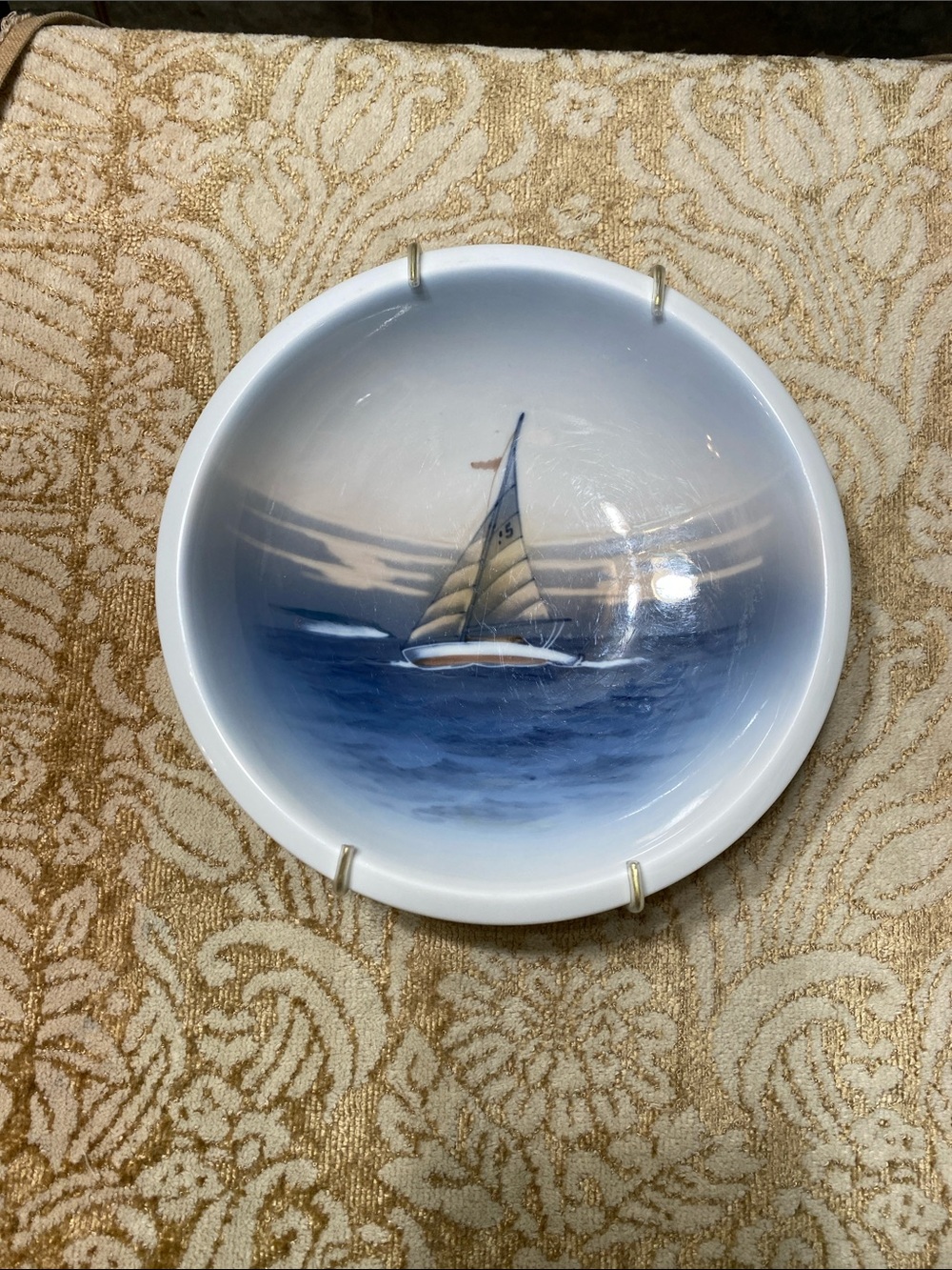 Copenhagen Denmark Hand-Painted Blue Nautical Sailboat Decorative Plate bowl